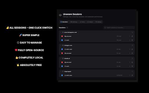 Unaware Sessions :: Privacy-first multi-session browser manager - entirely local