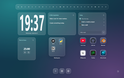 NivorDeck :: A customizable new tab with bookmarks, widgets and alphabet panels.