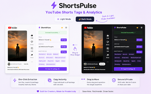 ShortsPulse - YouTube Shorts Tags & Analytics :: Extract YouTube Shorts titles, creators, and hashtags instantly — and copy everything in a single click.
