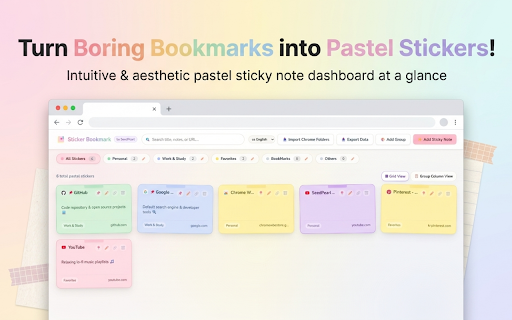 Sticker Bookmark :: Organize Chrome bookmarks with pretty pastel sticky notes & custom memo