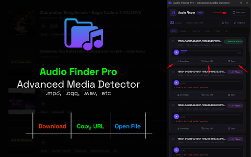 MP3 Downloader - Audio Manager Pro By FireAPI.io :: Find and preview all free/public audio sources on any webpage.