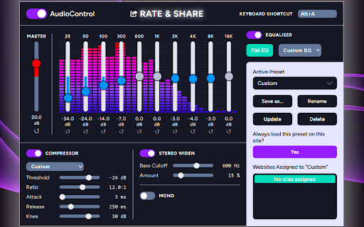AudioControl: Equalizer, Volume & Bass Boost, Compressor, Mono & Stereo :: 10-Band Equalizer, Volume & Bass Boost Presets, Full Compressor, Mono Mode & Stereo Widener