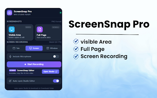 ScreenShot & Screen Recorder :: Capture visible area, full-page scrolling screenshots, crop selected areas, and record screen/tab video with audio.