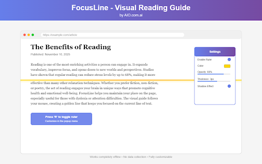 FocusLine :: Visual reading guide for web pages. Helps dyslexic readers stay focused on text. By AIO.com.ai