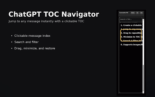 ChatGPT TOC Navigator :: Adds a clickable table of contents to ChatGPT conversations.