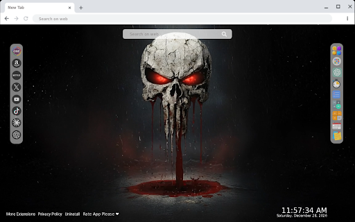 The Punisher Skull with Red Eyes and Blood Live Wallpaper :: Transform your new tab with dynamic HD live wallpaper featuring the Punisher skull, glowing red eyes, and a blood spatter effect.