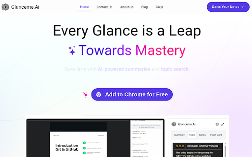 Glanceme.Ai :: Enhance your study game! glanceme uses AI to organize notes and simplify videos, making learning easier and more effective.