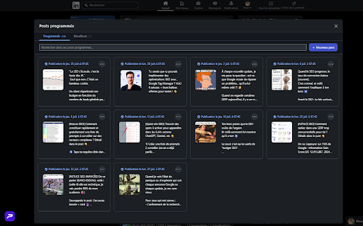 PostPilot : planifiez vos posts LinkedIn :: Planifiez vos posts LinkedIn, gérez vos brouillons et retrouvez tous vos posts programmés en un clic grâce au raccourci dédié.