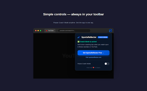 Coach Mode — AI Form Coach for Sport Tutorials :: Get AI coaching tips while watching sport tutorials on YouTube. Powered by SportsReflector — the #1 AI sports form analyzer.