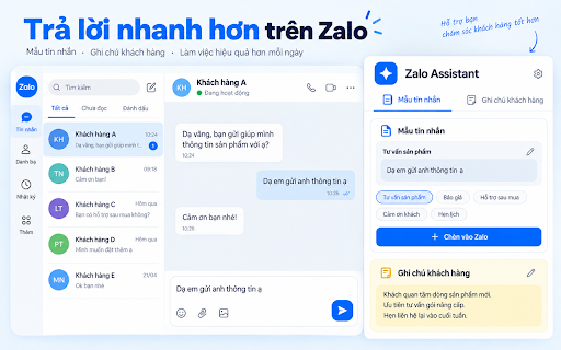 Zalo Assistant – Trả lời nhanh & Ghi chú :: Trả lời tin nhắn nhanh và ghi chú khách hàng ngay trên Zalo