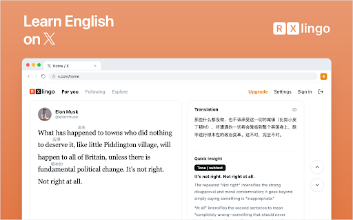RXlingo :: Learn English on X. With RXlingo, read short, fresh, everyday English posts on X with ease, stay informed, and improve your English.