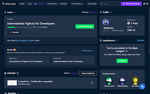 DataCamp Dark Mode :: Adds a beautiful dark mode to the DataCamp website.