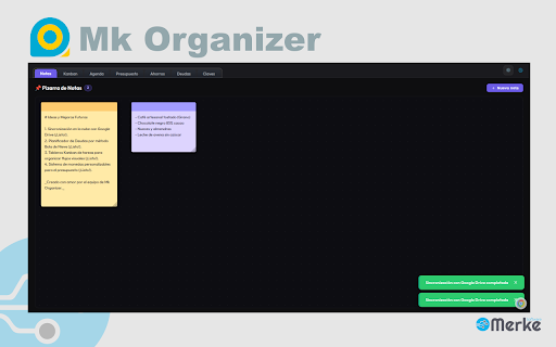 Mk Organizer :: Organizador: agenda, presupuesto, deudas (Bola de Nieve), Kanban, notas y claves sincronizados en Google Drive.