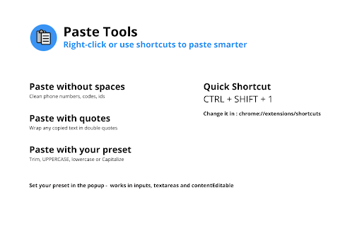 Paste Tools :: Right-click or press your combo key to paste without spaces, with quotes, or using your custom transformations.