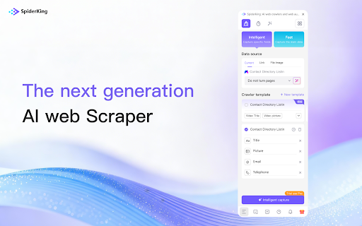 SpiderKing: AI Web Scraper & Web Automation Agent Plugin :: AI Web Scraper: Browser extension with ChatGPT, Claude & DeepSeek. Extract web data in 2 clicks, export to Excel instantly.