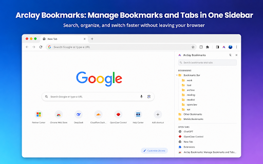 Arclay Bookmarks :: A sidebar extension for managing bookmarks and open tabs.