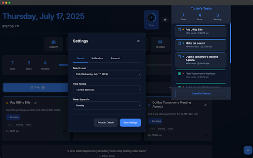 All Day Plan :: Transform your New Tab page into beautiful and powerful daily planner. Organize tasks, manage projects, and stay focused every day.
