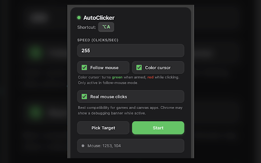 AutoClicker :: Simple auto-clicker: pick a target, set speed, go.