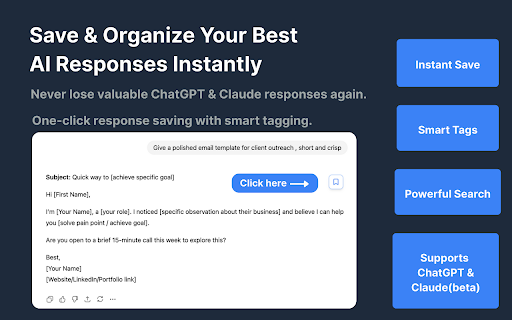 Savelore – Save & Organize ChatGPT & Claude Responses | Local & Private :: Save and organize ChatGPT & Claude responses with one click. Local, private, offline, and fully searchable.