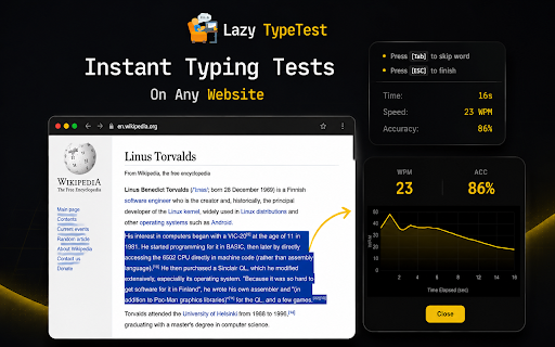 Lazy TypeTest :: Turn selected text into a typing test.