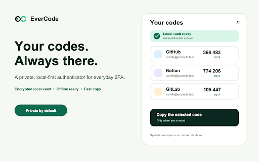 EverCode — Private 2FA Authenticator :: Private 2FA authenticator for TOTP/HOTP codes with encrypted local storage, offline access, and optional sync.