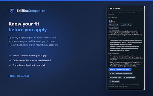 SkillEra Companion – Career Suite :: Job-fit analysis, LinkedIn optimization, tailored résumé & cover letters, and application tracking — powered by SkillEra.
