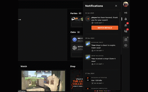 FACEIT CheckMate :: This extension enhances notifications for banned users by adding a button to redirect you to common match.