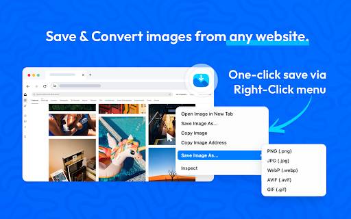 Save Image as Type | Image Converter :: Right-click to save any web image as JPG, PNG, WebP, AVIF, GIF. Fast image converter or save image as type.