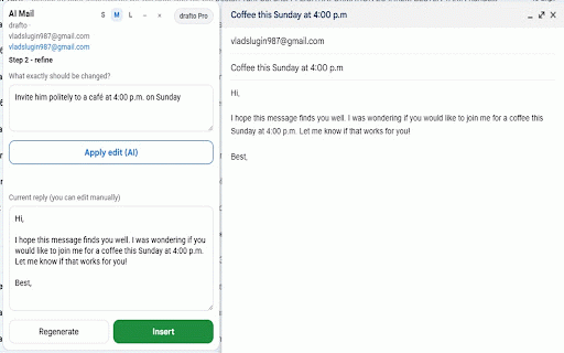 Drafto — AI email replies for Gmail :: AI side panel in Gmail: write, summarise, and refine email replies in your own voice — in 30+ languages.