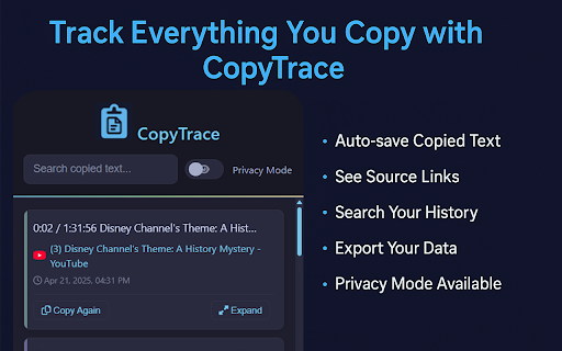 CopyTrace :: Automatically log copied text along with source URLs