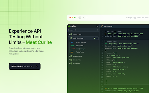 Curlite: Modern API Client :: Write API requests naturally, in plain text. See your entire workflow at a glance in a clean, distraction-free interface.