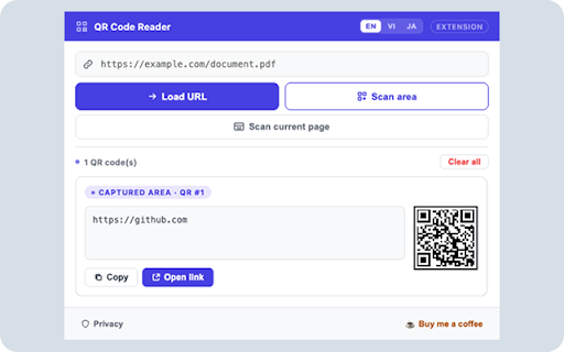 QR Code Reader – Scan PDF & Web Pages :: Scan and decode QR codes in PDF files, web pages, or any screen area. Fast, accurate, and 100% private — nothing is uploaded.