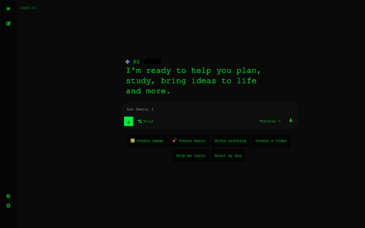 Terminal Theme for Gemini :: Transform Gemini into a retro terminal with green-on-black hacker aesthetics. One toggle. Pure vibes.