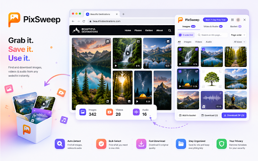 PixSweep - Bulk Image Downloader :: Download all images from any web page: one by one, in bulk, or as a ZIP. Filter by size and type, convert to JPG/PNG/WEBP, resize.