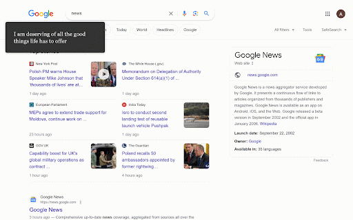 Positive Affirmations on Autopilot :: Displays positive affirmations automatically on the screen to manifest your best life.