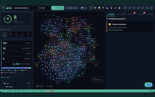 Grasp — Code Architecture :: Dependency graph, health score, and security scanner for GitHub and GitLab repos
