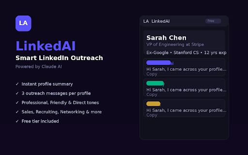 LinkedAI — Smart LinkedIn Outreach :: AI-powered outreach messages, tailored resumes, cover letters & profile optimization for LinkedIn.
