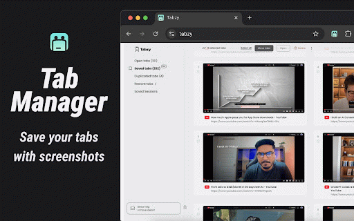 Tab Manager & Sessions with Screenshots – Tabzy :: Stay focused: auto-capture Chrome tab screenshots, clear duplicates and save sessions designed for ADHD minds.