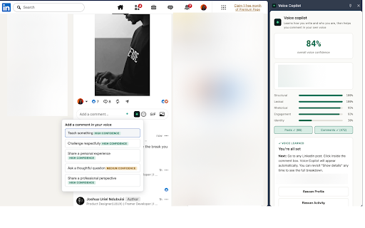 Voice Copilot :: Write authentic LinkedIn comments in your own voice with AI