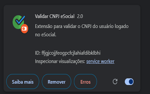 Validar CNPJ eSocial :: Extensão para validar o CNPJ do usuário logado no eSocial.