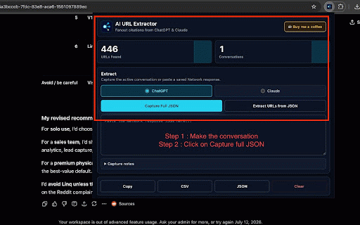 Fanout Queries Extractor – ChatGPT & Claude Citations :: Extract cited URLs and fan-out queries from ChatGPT & Claude conversations. 100% local — no data leaves your browser.