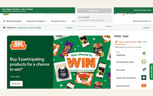 mise — Auto-fill Woolworths cart :: Fill your Woolworths cart from a mise weekly meal plan. Runs entirely in your browser — your credentials never leave your device.