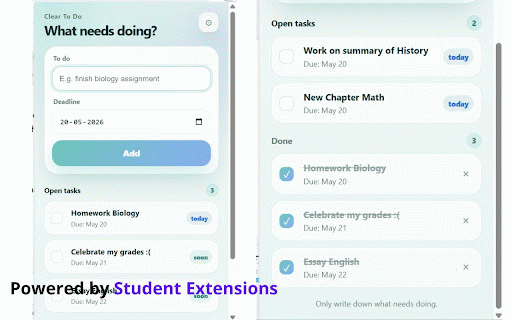 Clear To Do :: A minimal to-do list and calendar planner for students, with flexible scheduling, reminders, and focus integration.