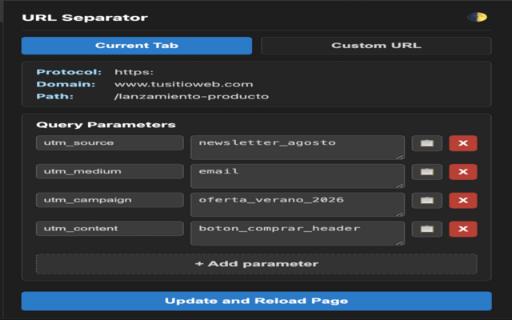 URL Separator & Editor :: Parse, edit, and reload URLs with query parameters visually.