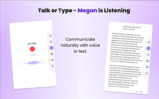 Megan: Your AI assistant :: Megan is an AI-powered voice assistant that helps manage browser, summarize content, take notes, and chat with you.