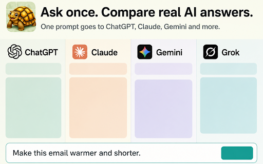 tata — Multi AI Chat Side by Side Compare Prompt, Split View Sidebar Boards :: Send one prompt to official AI chat sites. Compare real answers side by side in workbench, board or sidebar split view. No API keys.