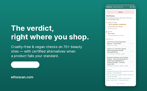EthoScan — Cruelty-Free & Vegan Checker :: See a brand's cruelty-free & vegan verdict while you shop.