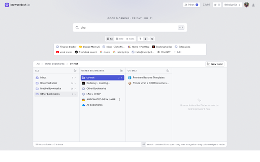BrowserDock :: A visual home for your Chrome bookmarks.