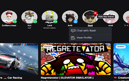 Roblox Friend Hider :: Hide specific Roblox friends from your view with one click.