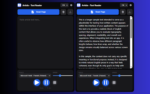 Article - Text Reader :: Modern text-to-speech reader for articles. Plays in background.